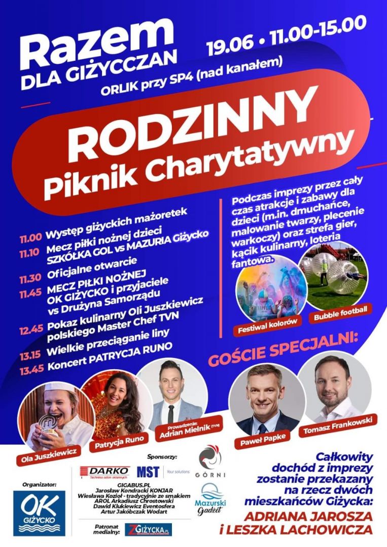 Rodzinny piknik charytatywny plakat z programem