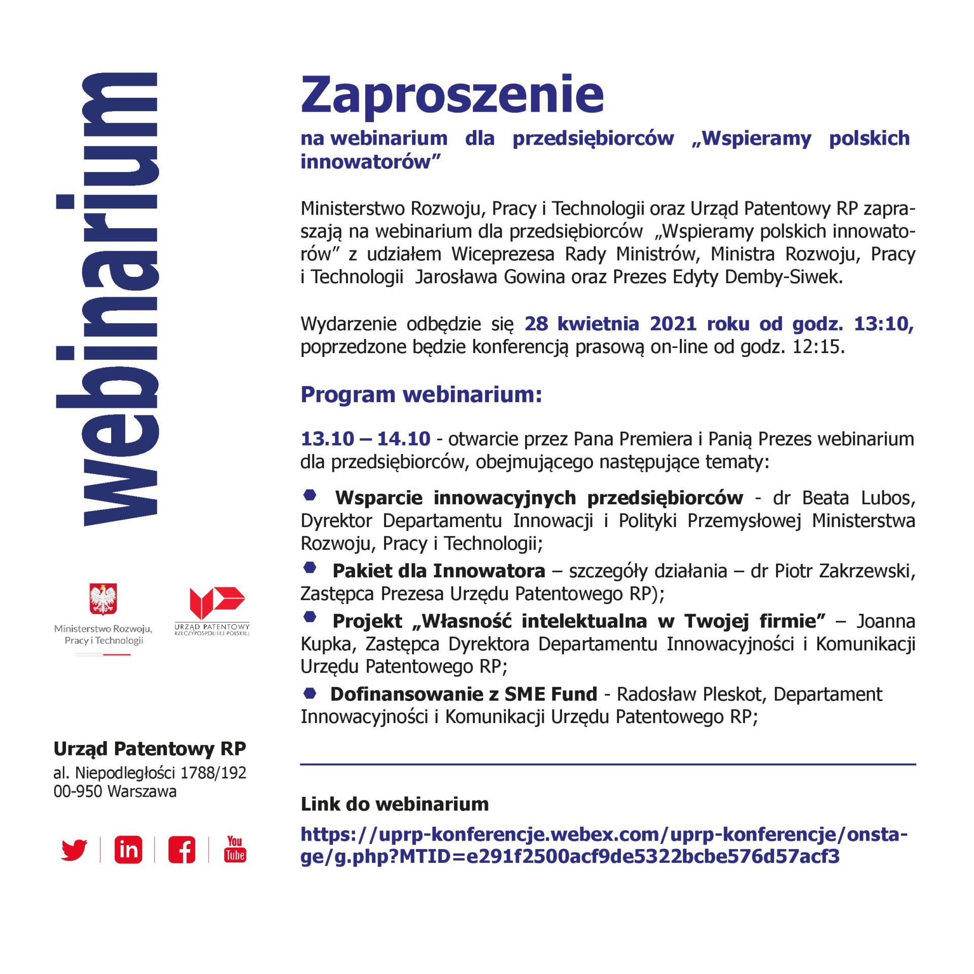 Webinarium 28 kwietnia | „Wspieramy polskich innowatorów”